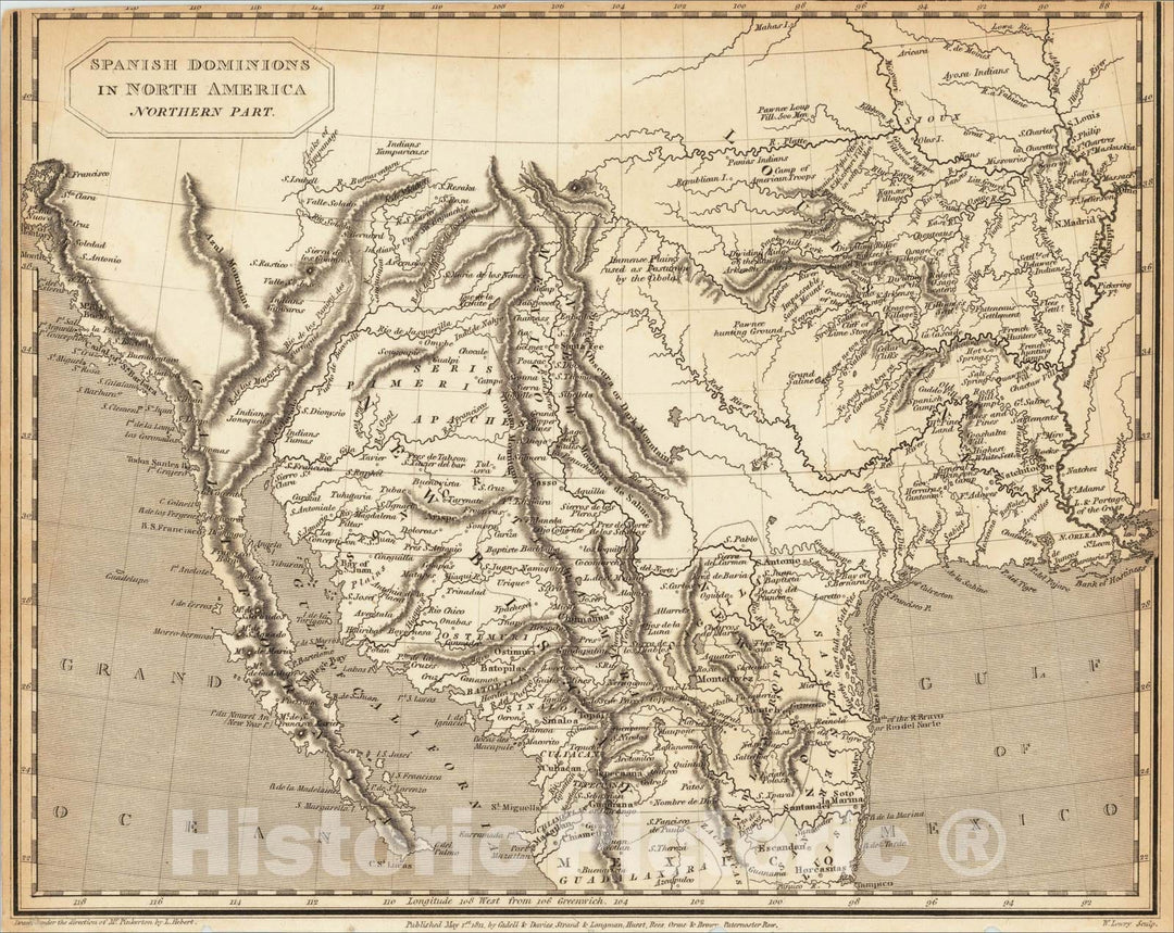 Historic Map : Spanish Dominions in North America Northern Part, 1811, Cadell & Davies, Vintage Wall Art