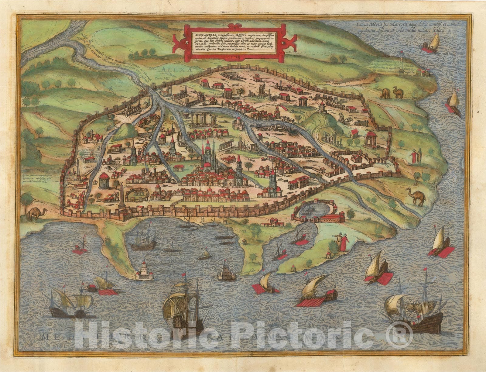 Historic Map : Alexandria, Vetustissimum Aegypti Emporium, Amplissima Civitas, 1575, Georg Braun, Vintage Wall Art