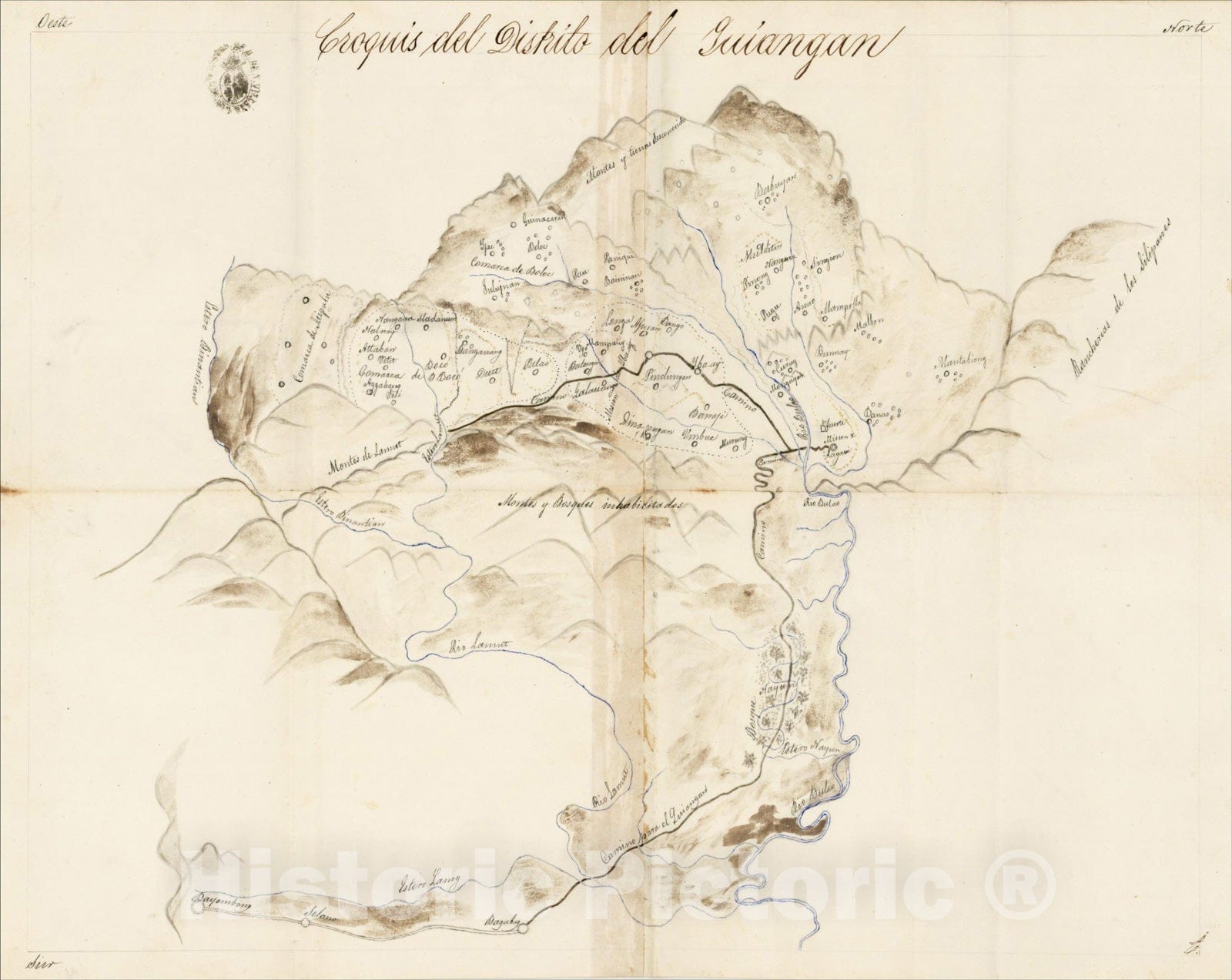 Historic Map : ?Croqius del Distrito de Luiangan Nueva Viscaya? [Spanish Military Map of Luiangan Disctrict, Nueva Viscaya, Philippines], [1890s], Anonymous, Vintage Wall Art