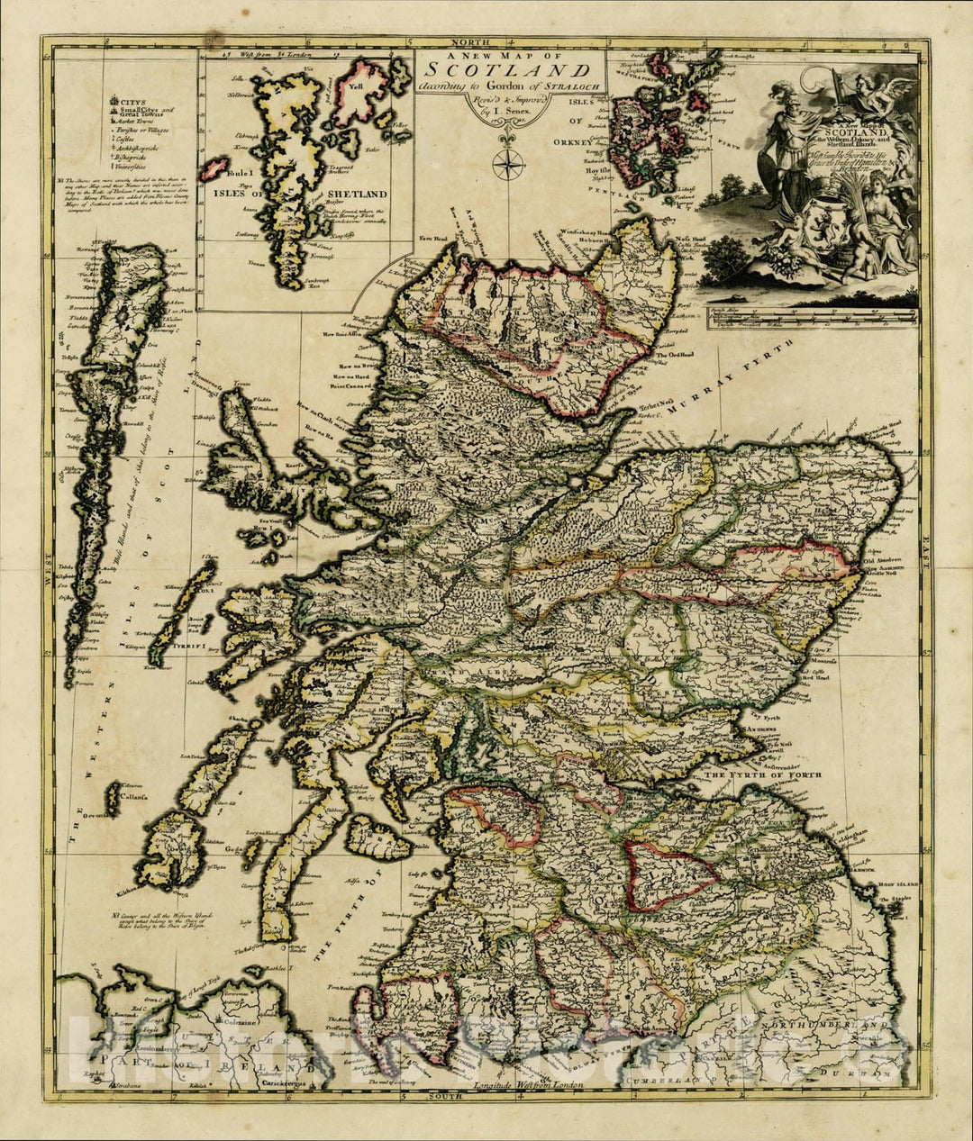 Historic Map : A New Mapp of Scotland According to Gordon of Straloch, 1721, 1721, John Senex, v1, Vintage Wall Art