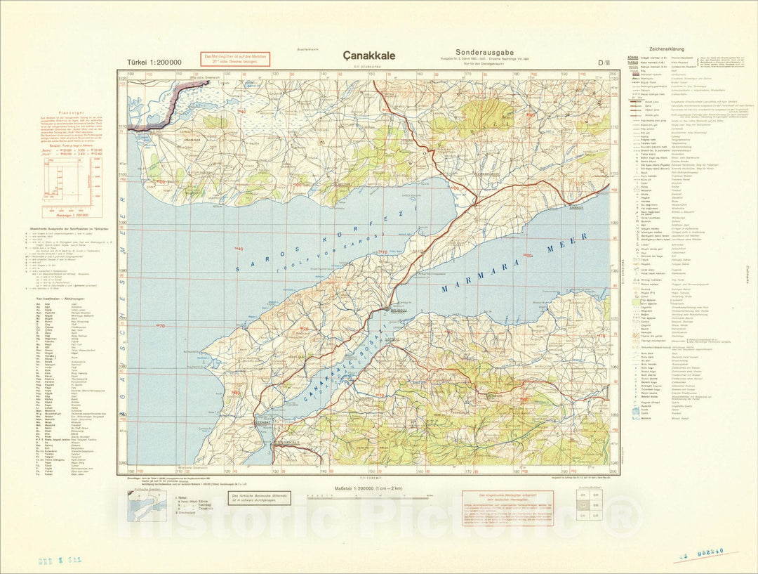 Historic Map : (Second World War - Turkey) T?rkei 1:200 000, 1942, General Staff of the German Army, Vintage Wall Art