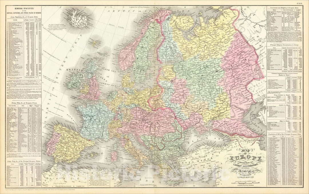 Historic Map : Map of Europe Compiled From The Latest Authorities By J.H. Young?, 1857, Cowperthwait, Desilver & Butler, Vintage Wall Art