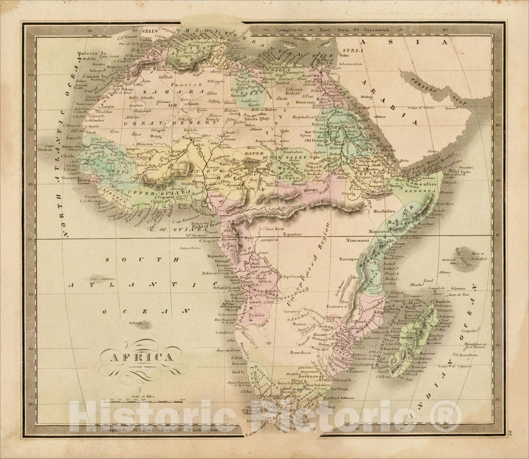 Historic Map : Africa, 1849, Jeremiah Greenleaf, Vintage Wall Art