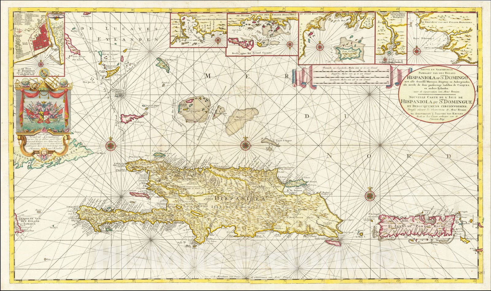 Historic Map : Puerto Rico & Hispaniola, c1742, Johannes II Van Keulen, Vintage Wall Art