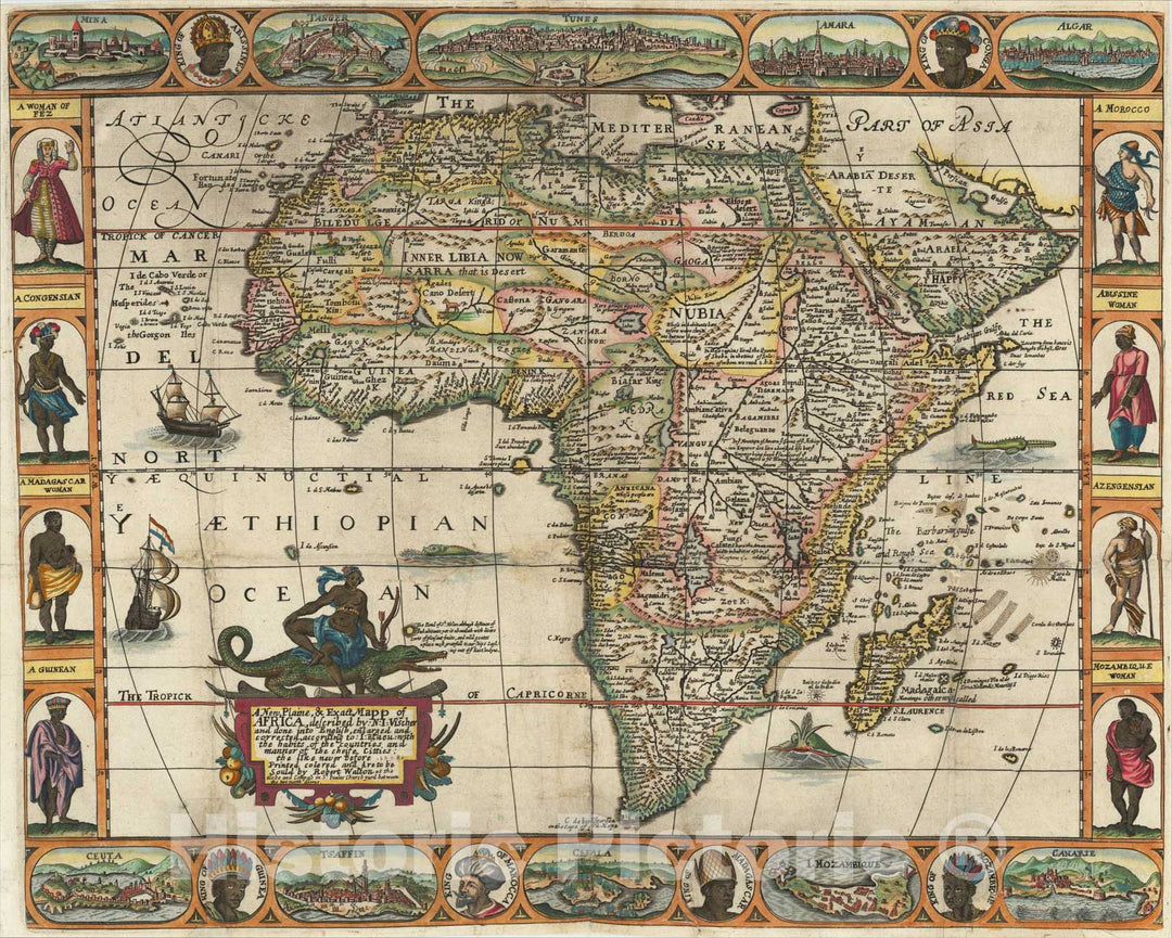 Historic Map : A New, Plaine, & Exact Mapp of Africa, 1658, Robert Walton, Vintage Wall Art