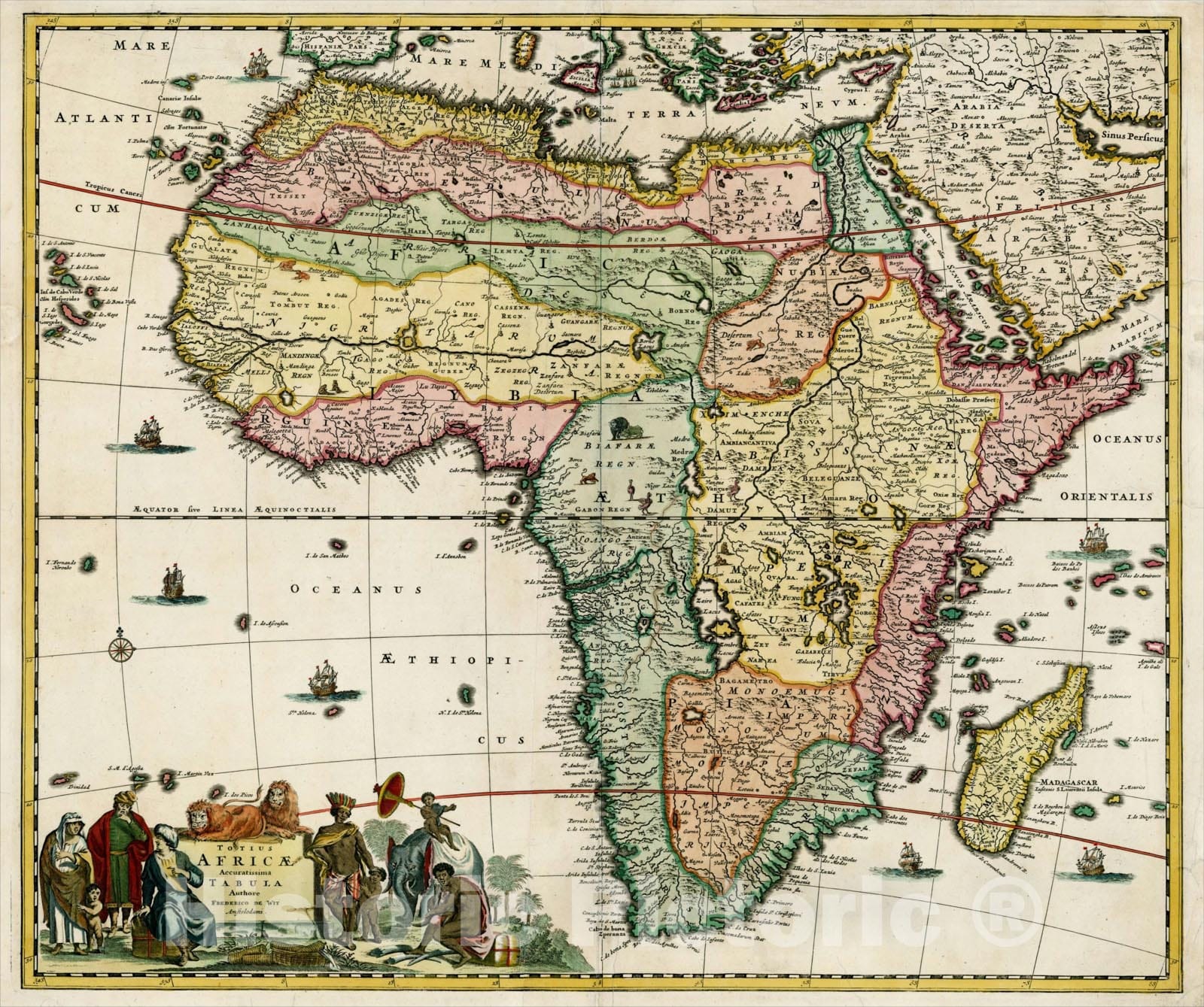 Historic Map : Totius Africae Accuratissima Tabula , 1680, Frederick De Wit, Vintage Wall Art