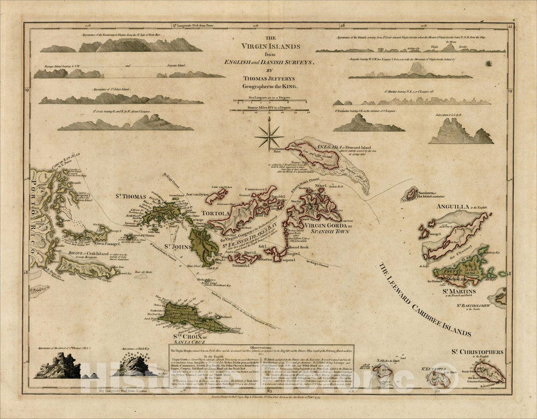 Historic Map : The Virgin Islands from English and Danish Surveys, By Thomas Jefferys Geographer to the King., 1775, Thomas Jefferys, Vintage Wall Art