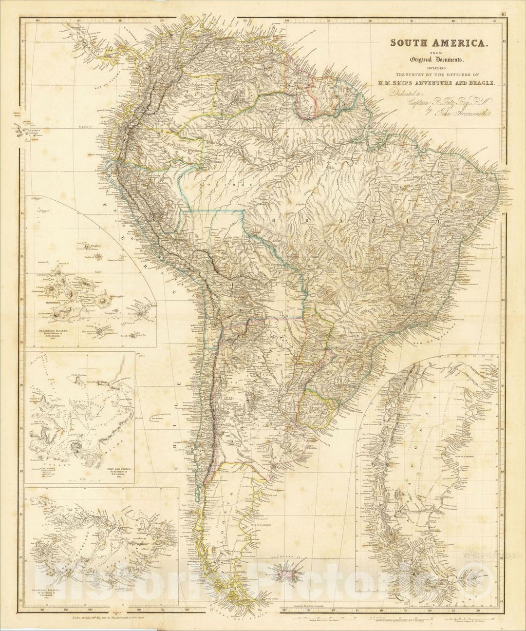 Historic Map : South America and Galapagos Islands, 1839, John Arrowsmith, Vintage Wall Art