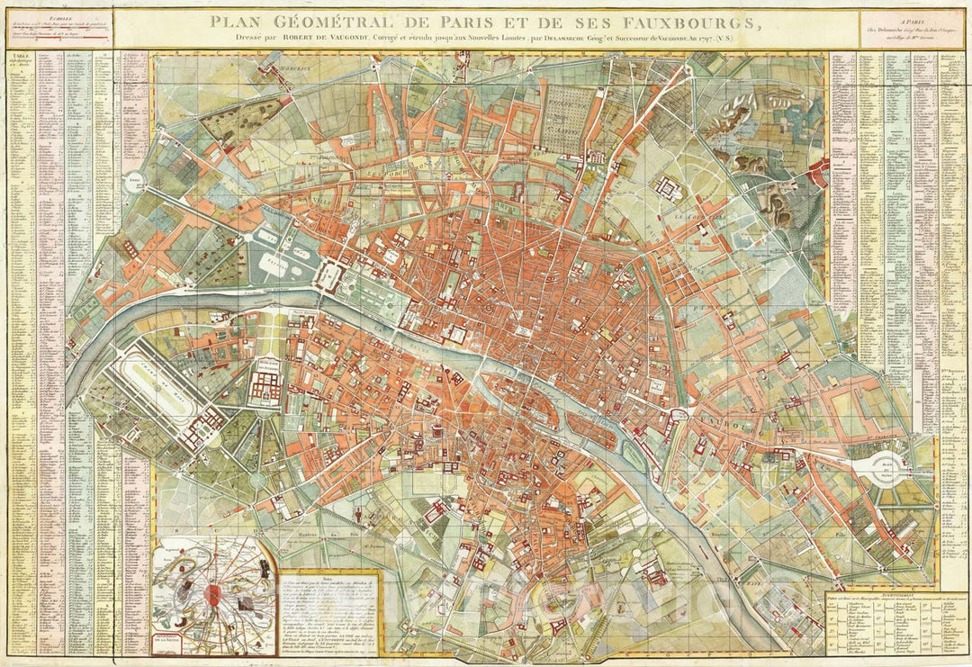 Historic Map : Plan Geometral De Paris Et De Ses Fauxbourgs, 1797, 1797, Charles Francois Delamarche, Vintage Wall Art