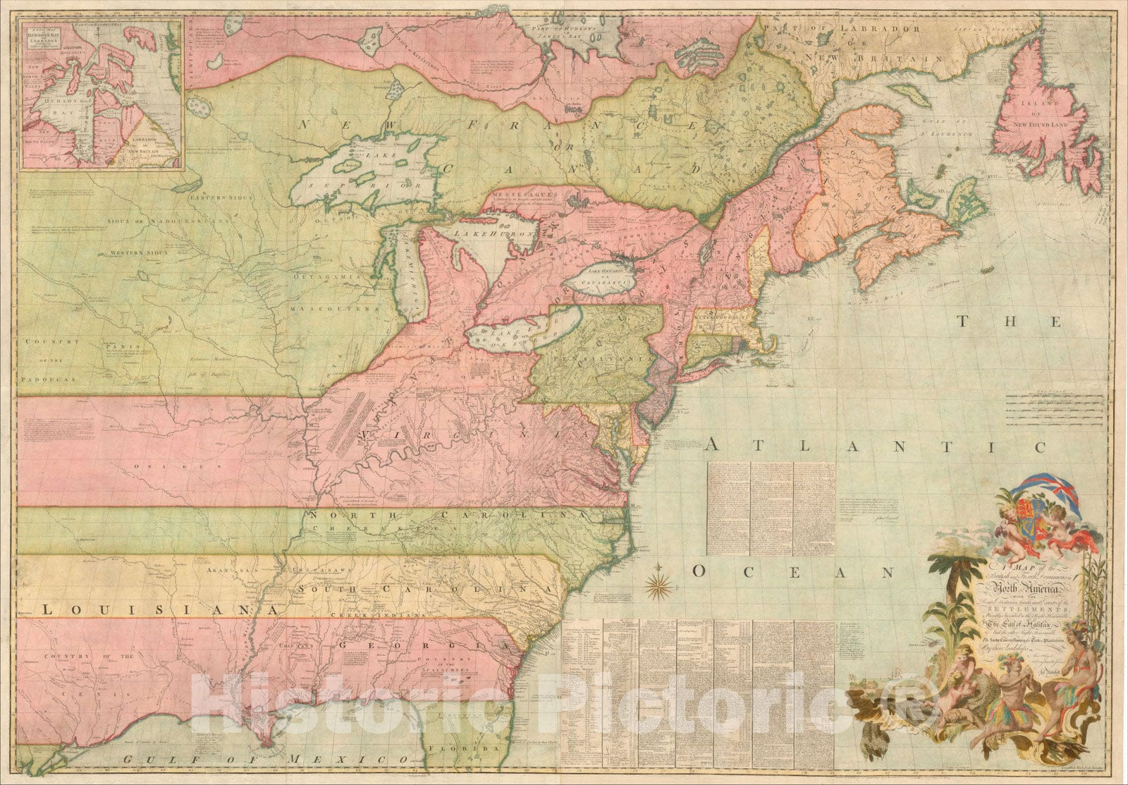 Historic Map : A Map of the British and French Dominions in North America, 1756, John Mitchell, Vintage Wall Art