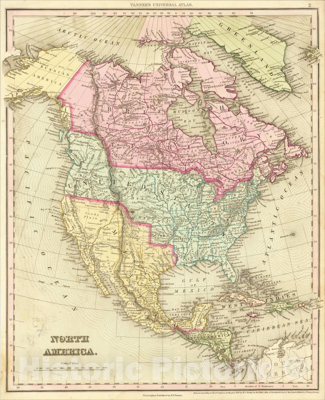 Historic Map : North America, 1836, Henry Schenk Tanner, Vintage Wall Art