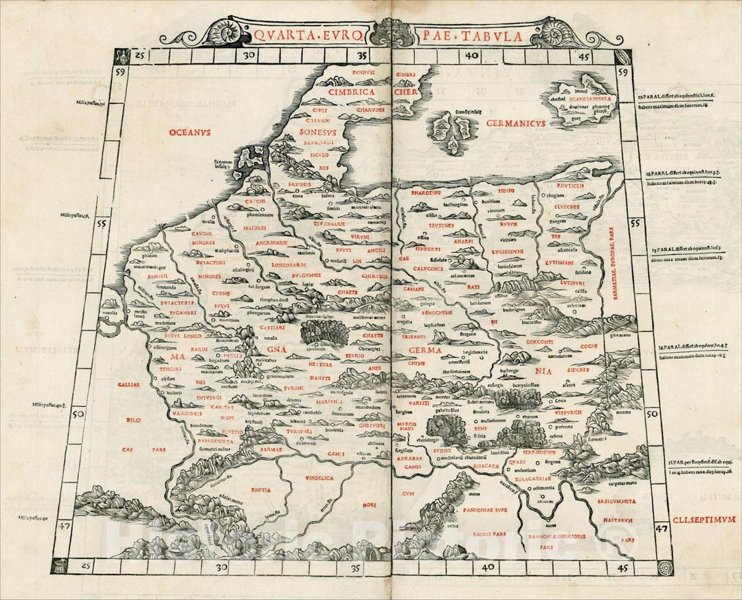 Historic Map : Quarta Europae Tabula (Germany, Poland, Low Countries), 1511, , Vintage Wall Art