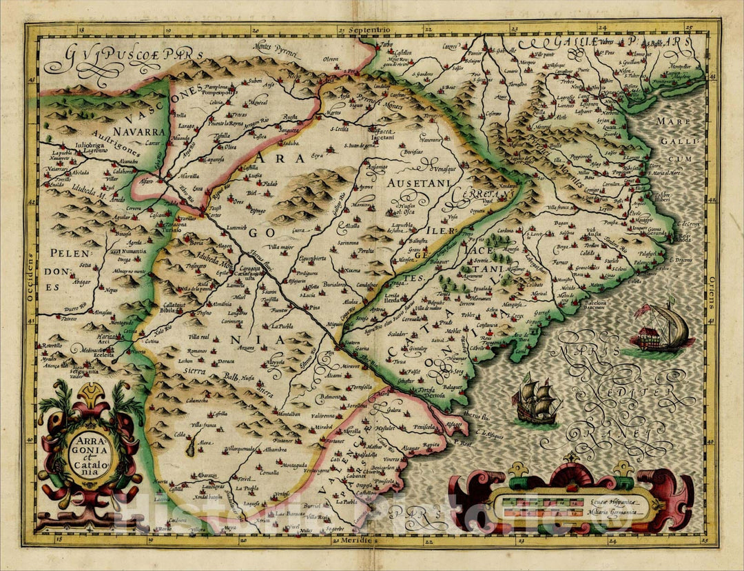 Historic Map : Arragonia et Catalonia, c1606, Michael Mercator, Vintage Wall Art