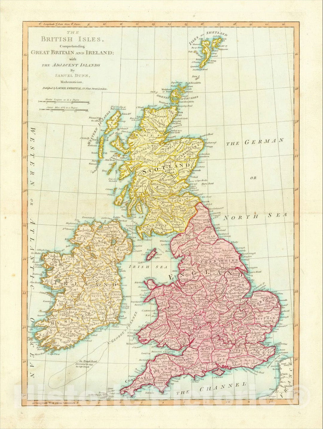 Historic Map : The British Isles Comprehending Great Britian and Ireland with the Adjacent Islands, 1774, Samuel Dunn, Vintage Wall Art