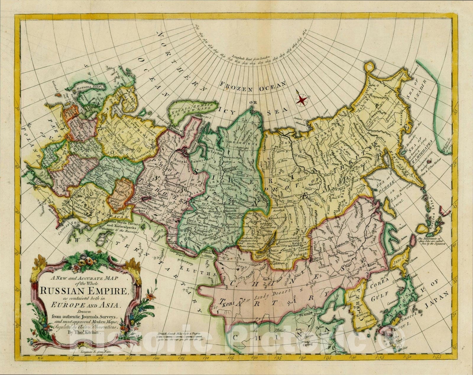 Historic Map : A New and Accurate Map of the Whole of the Russian Empire, as contained both in Europe and Asia , 1747, Thomas Kitchin, Vintage Wall Art