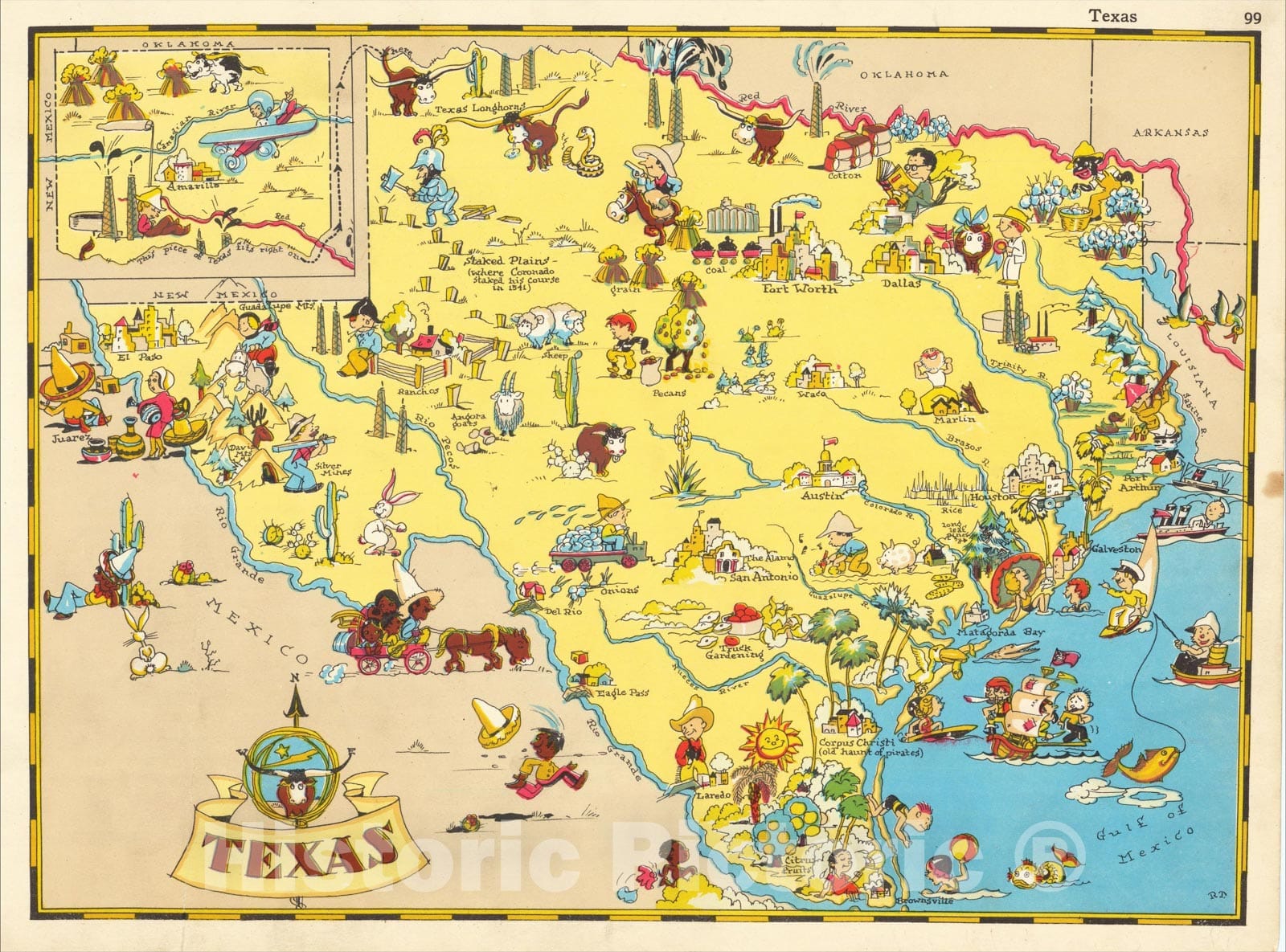 Historic Map : Texas, 1935, Ruth Taylor White, Vintage Wall Art