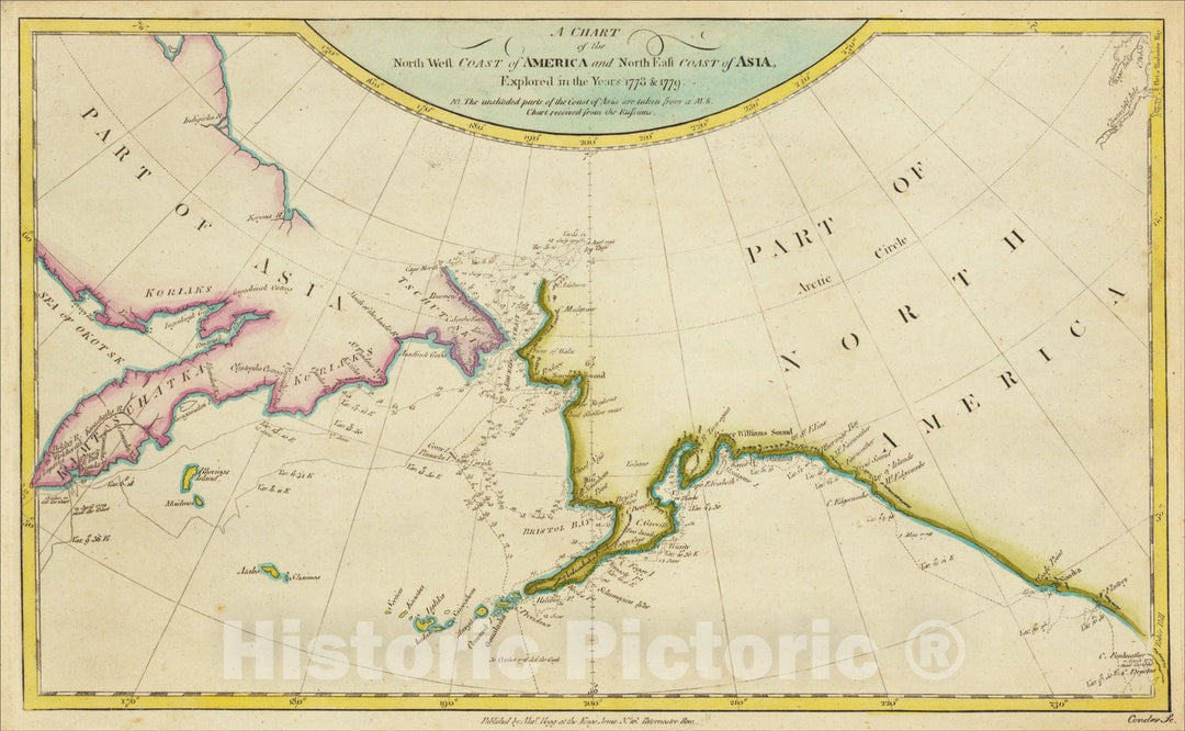 Historic Map : A Chart of the Northwest Coast of America and North East Coast of Asia, Explored in the Years 1778 and 1779, 1795, James Cook, Vintage Wall Art