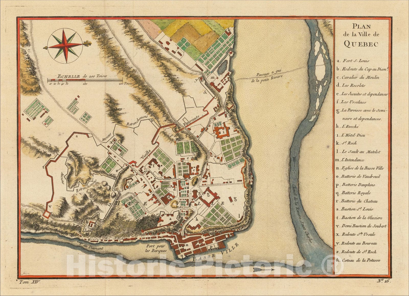 Historic Map : Plan De La Ville De Quebec, 1757, Jacques Nicolas Bellin, Vintage Wall Art