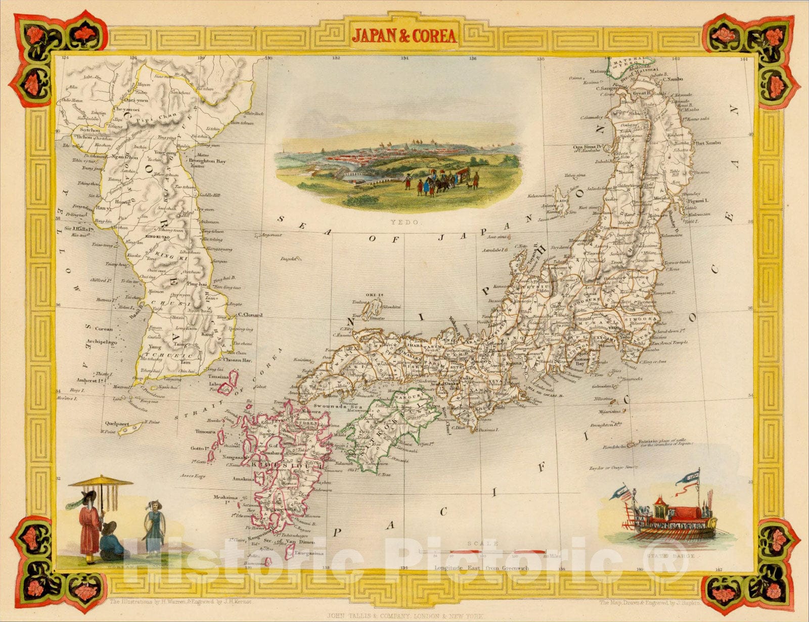 Historic Map : Japan & Corea, 1851, John Tallis, v2, Vintage Wall Art