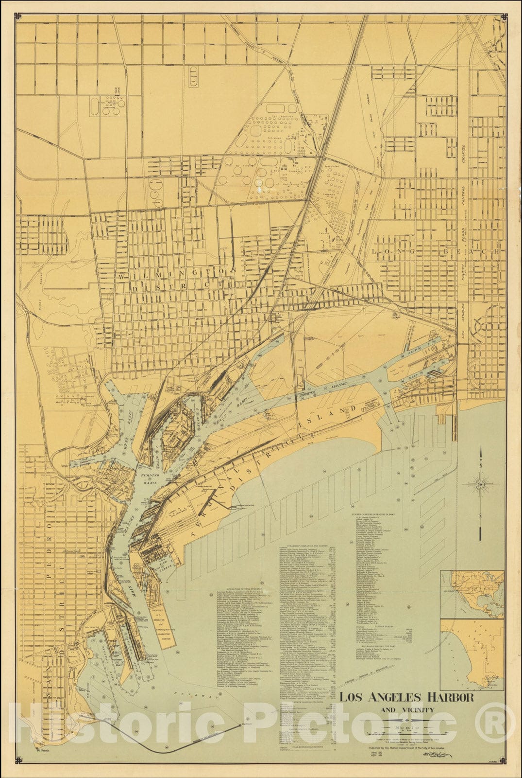 Historic Map : Los Angeles Harbor and Vicinity, 1929, 1929, Harbor Department of the City of Los Angeles, v1, Vintage Wall Art