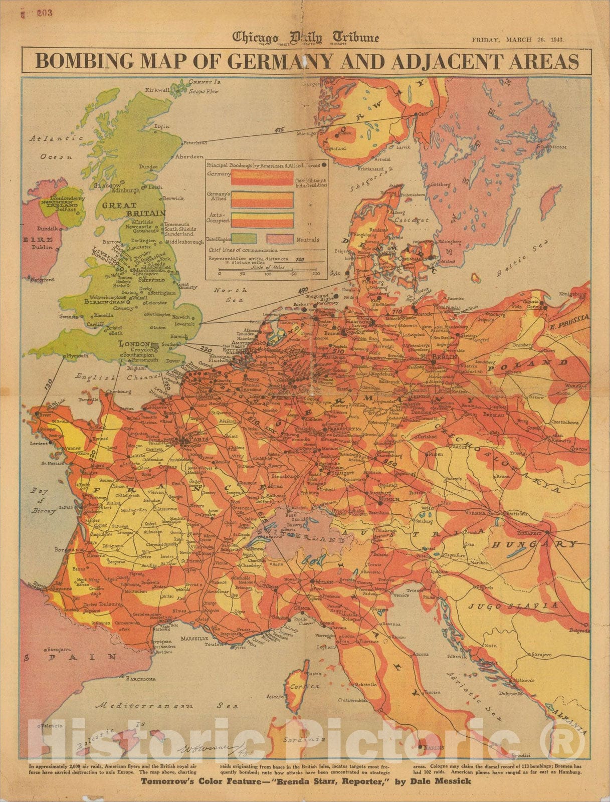 Historic Map : Bombing Map of Germany and Adjacent Areas, 1943, , Vintage Wall Art