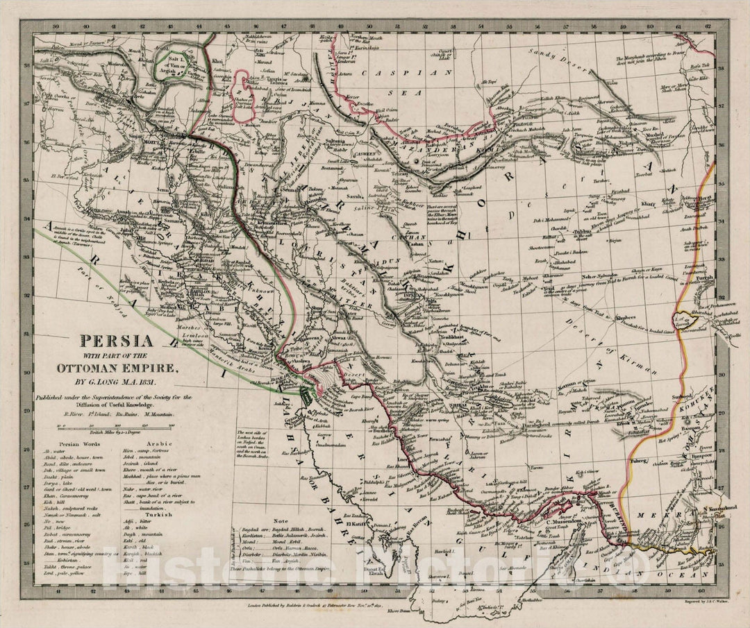 Historic Map : Persia with part of the Ottoman Empire, By G. Long M.A. 1831, 1831, SDUK, Vintage Wall Art