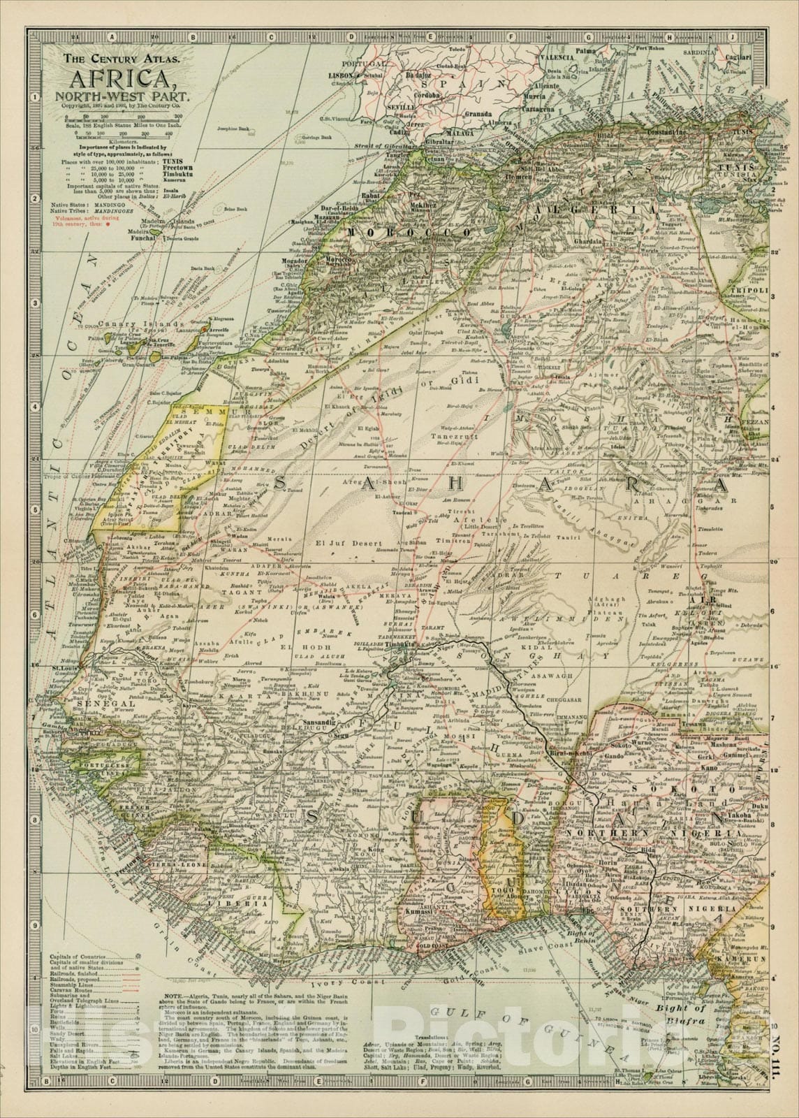 Historic Map : Africa, North-West Part, 1897, The Century Company, Vintage Wall Art