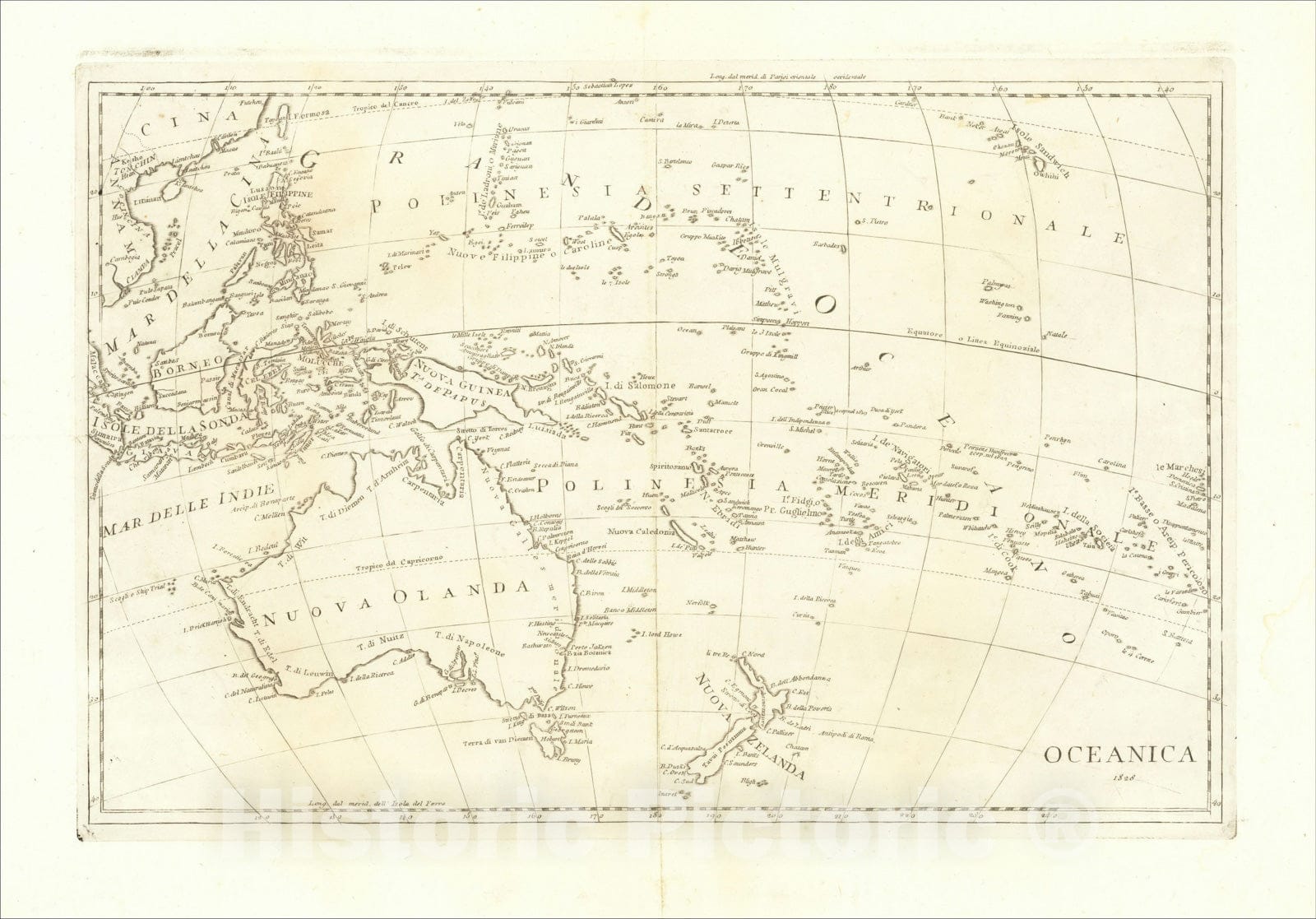 Historic Map : [Australia, Phiippines, New Zealand, Hawaii] Oceanica 1828, 1828, Anonymous, Vintage Wall Art