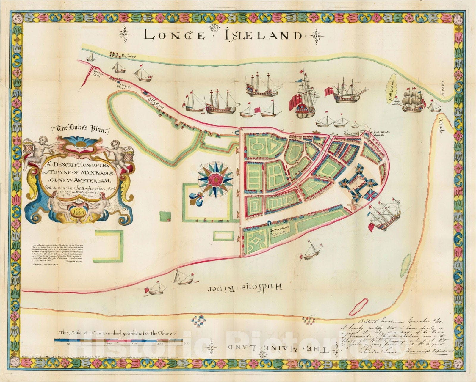 Historic Map : The Duke's Plan A Description of the Towne of Mannados: Or New Amsterdam as it was in September 1661, Anno Domini 1664, 1762, Anonymous, Vintage Wall Art