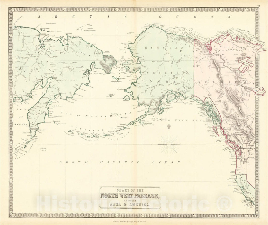 Historic Map : Chart of the North West Passage Between Asia and America, 1850, George Philip & Son, Vintage Wall Art