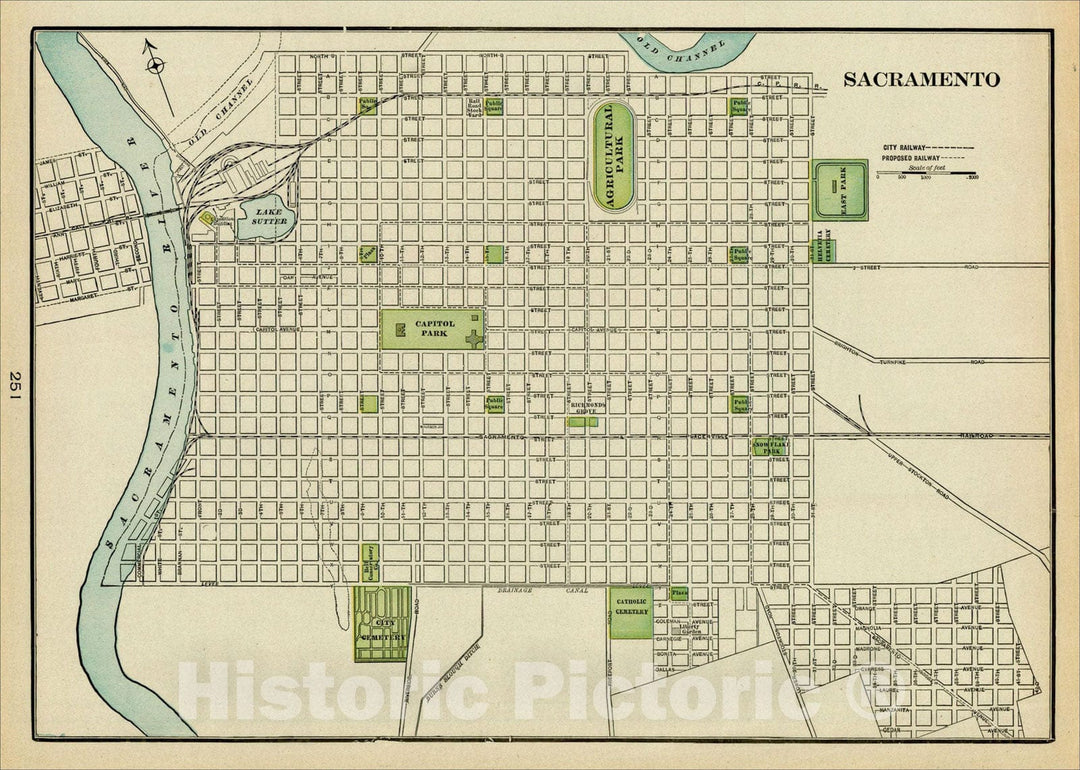 Historic Map : Sacramento, 1892, George F. Cram, Vintage Wall Art