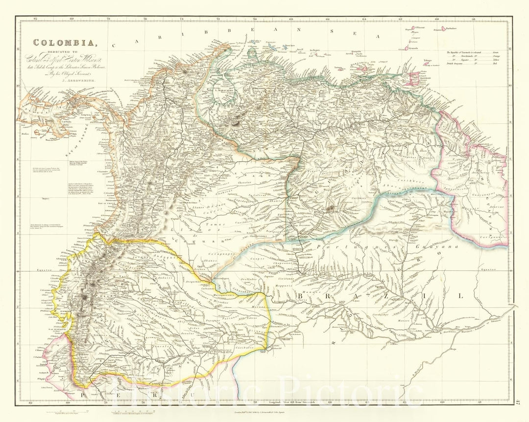 Historic Map : Colombia, Dedicated to Colonel Belford Hinton Wilson, late Aid de Camp to the Liberator Simon Bolivar, 1840, John Arrowsmith, Vintage Wall Art