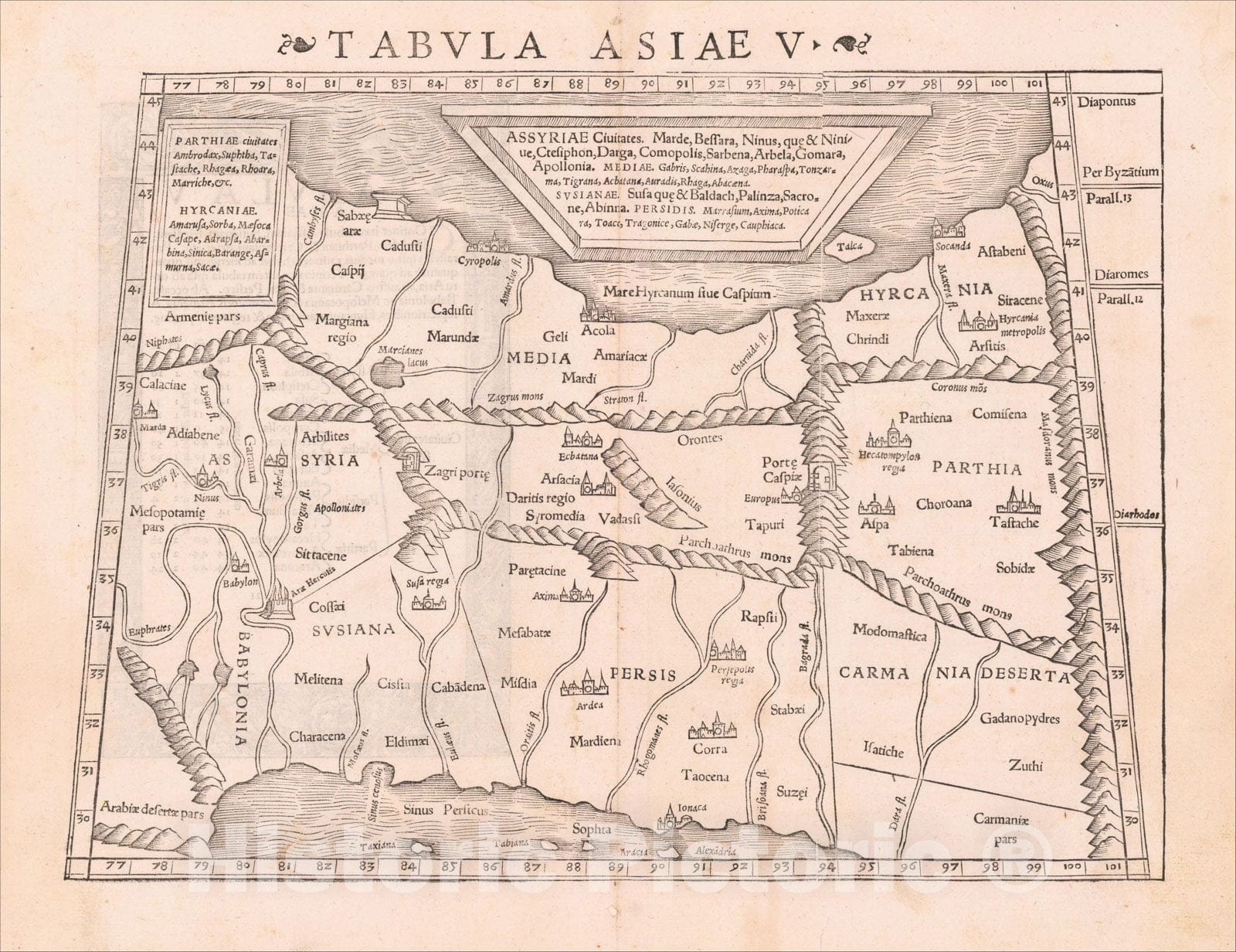 Historic Map : [Iran, Eastern Iraq] Tabula Asiae V, 1542, Sebastian M?nster, Vintage Wall Art