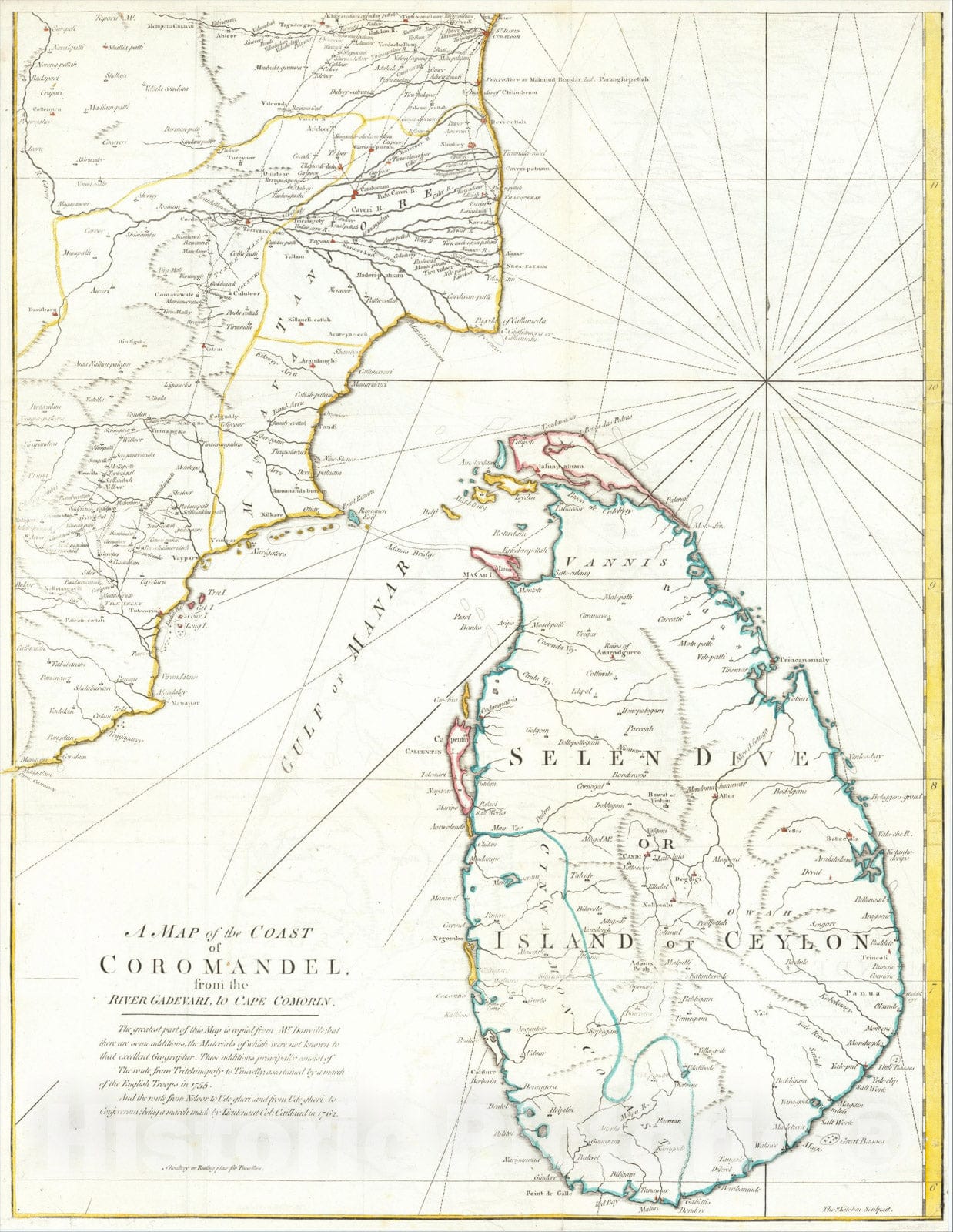 Historic Map : A Map of the Coast of Coromandel from the River Gadevari, to Cape Comorin [Sri Lanka], c1770, Thomas Kitchin, Vintage Wall Art