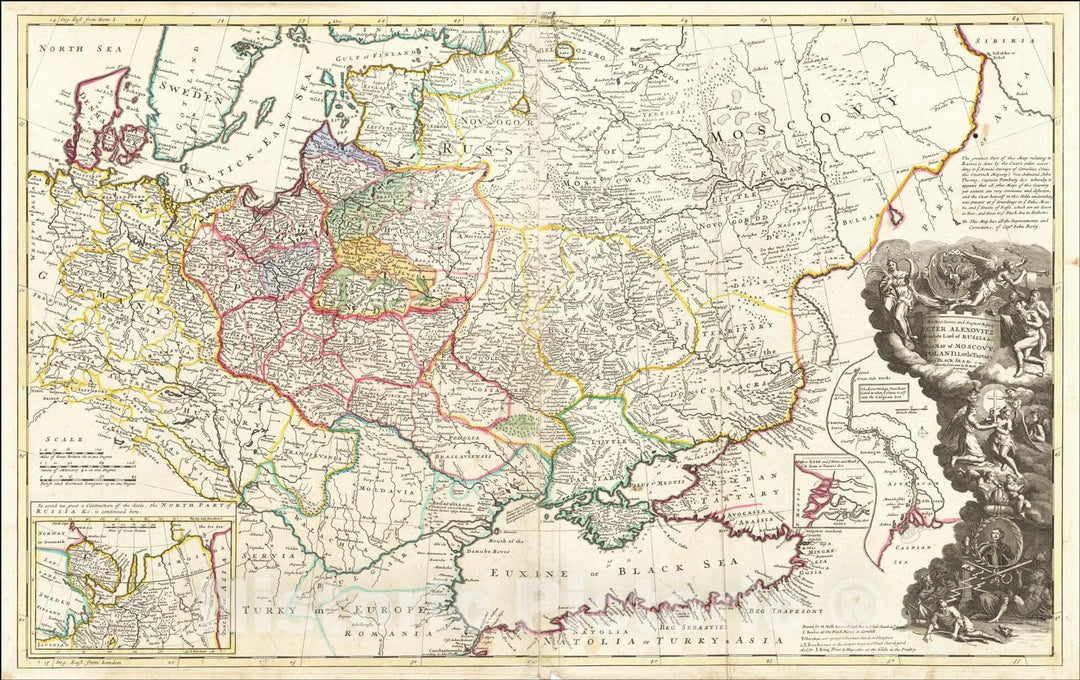 Historic Map : Moscow, Poland, Little Tartary, and ye Black Sea, c1730, Herman Moll, Vintage Wall Art