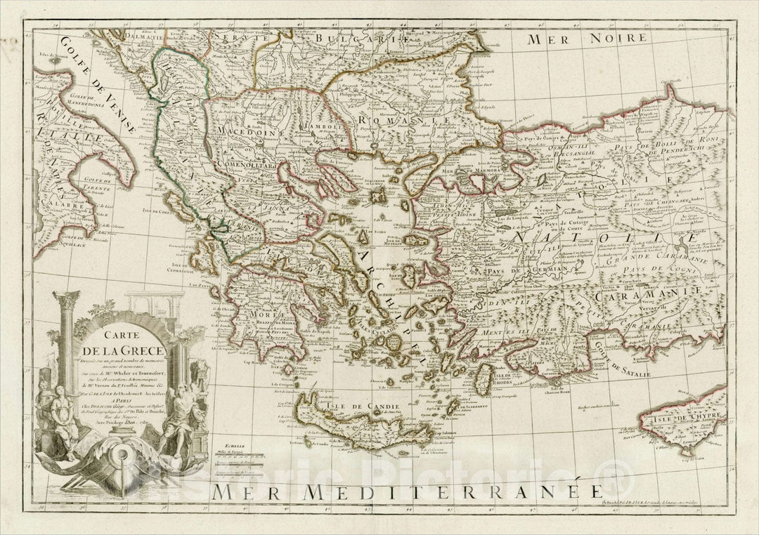 Historic Map : Carte de la Grece Dressee sur un grand nombre de memoires anciens et nouveaux, Sur ceux de Mrs. Whele et Tournefort, 178 [includes Cyprus], 1780, Vintage Wall Art