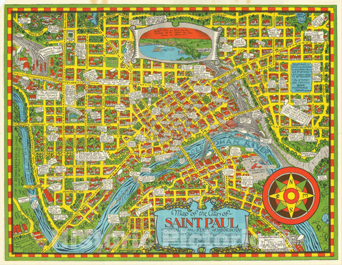 Historic Map : Map of the City of Saint Paul Capital of the State of Minnesota Done in the Old Style for Your Education and Enjoyment, 1931, Richard H. Burbank, Vintage Wall Art