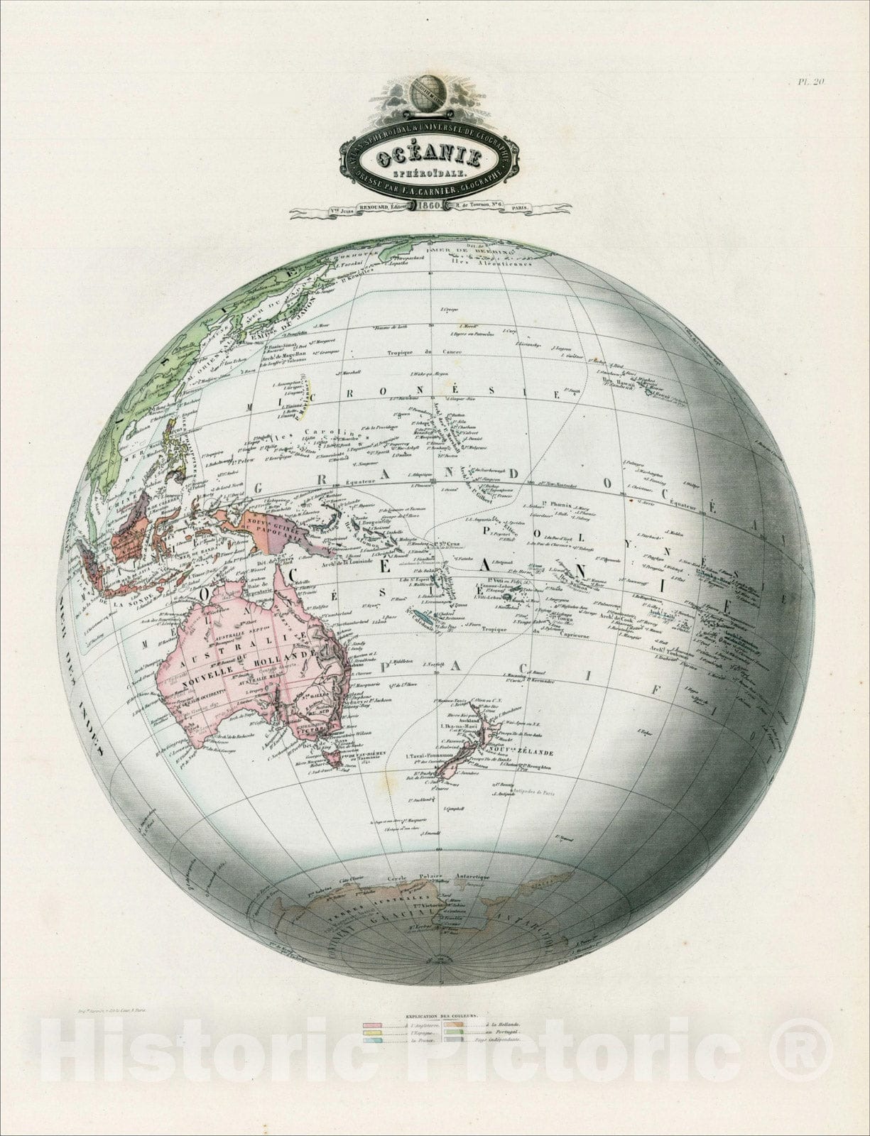 Historic Map : Oceanie Spheroidale, 186 [with Antarctica], 1860, F.A. Garnier, Vintage Wall Art