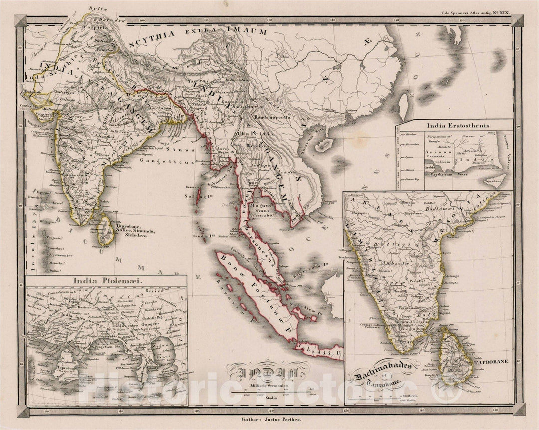 Historic Map : India (with insets of India Ptolemaei and Dachinabades et Taprobane, c1850, , Vintage Wall Art