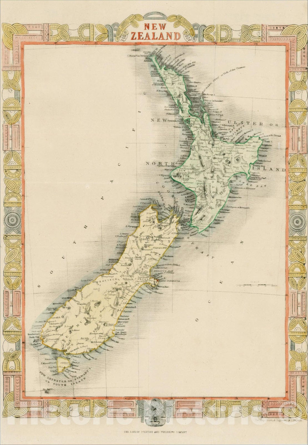 Historic Map : New Zealand, c1850, John Rapkin, v1, Vintage Wall Art