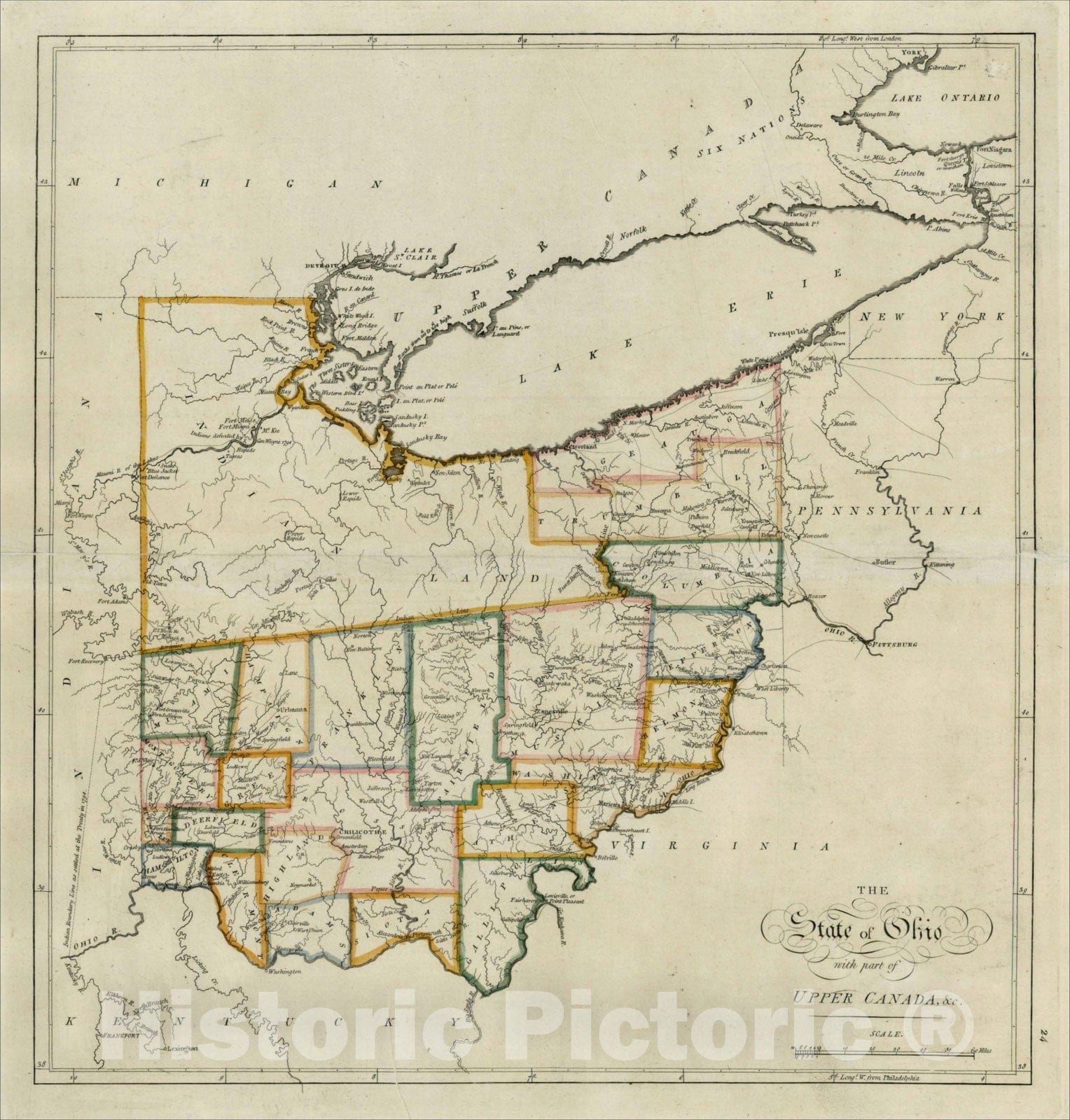 Historic Map : The State of Ohio with part of Upper Canada, &c., 1814, Mathew Carey, Vintage Wall Art