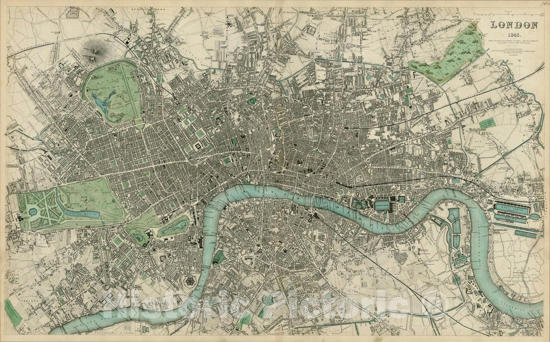 Historic Map : London 1843, 1843, Society for the Diffusion of Useful Knowledge, Vintage Wall Art