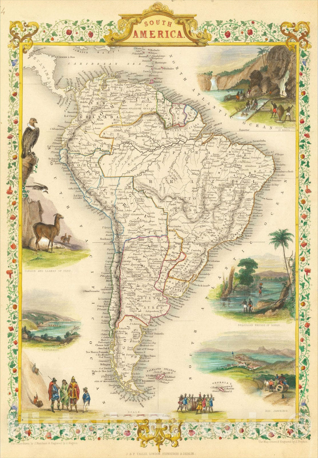 Historic Map : South America, 1851, John Tallis, v2, Vintage Wall Art