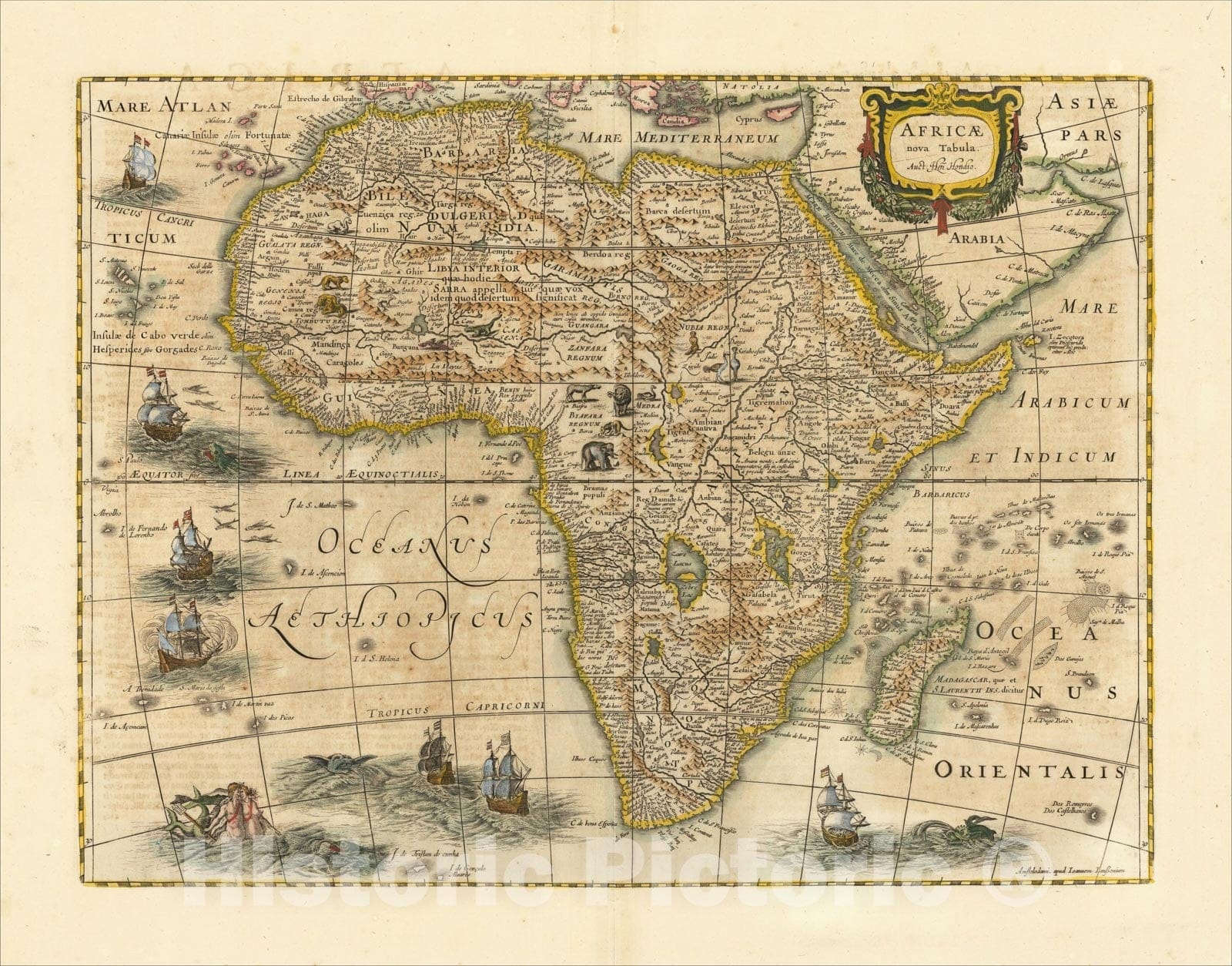 Historic Map : Africae nova Tabula, c1646, Henricus Hondius, Vintage Wall Art