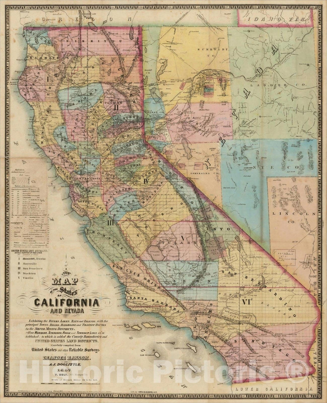 Historic Map : California and Nevada Exhibiting the Rivers, Lakes, and Islands, with Railroads and Transit Routes to the Silver Mining Districts, 1867, Vintage Wall Art