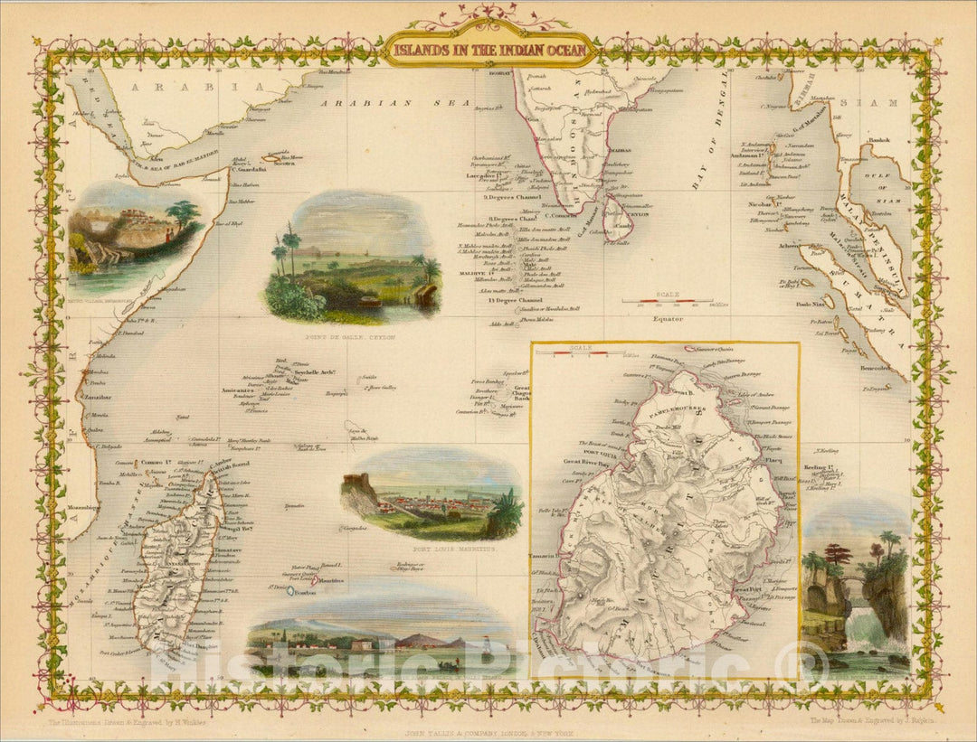 Historic Map : Islands in the Indian Ocean, 1851, John Tallis, v1, Vintage Wall Art