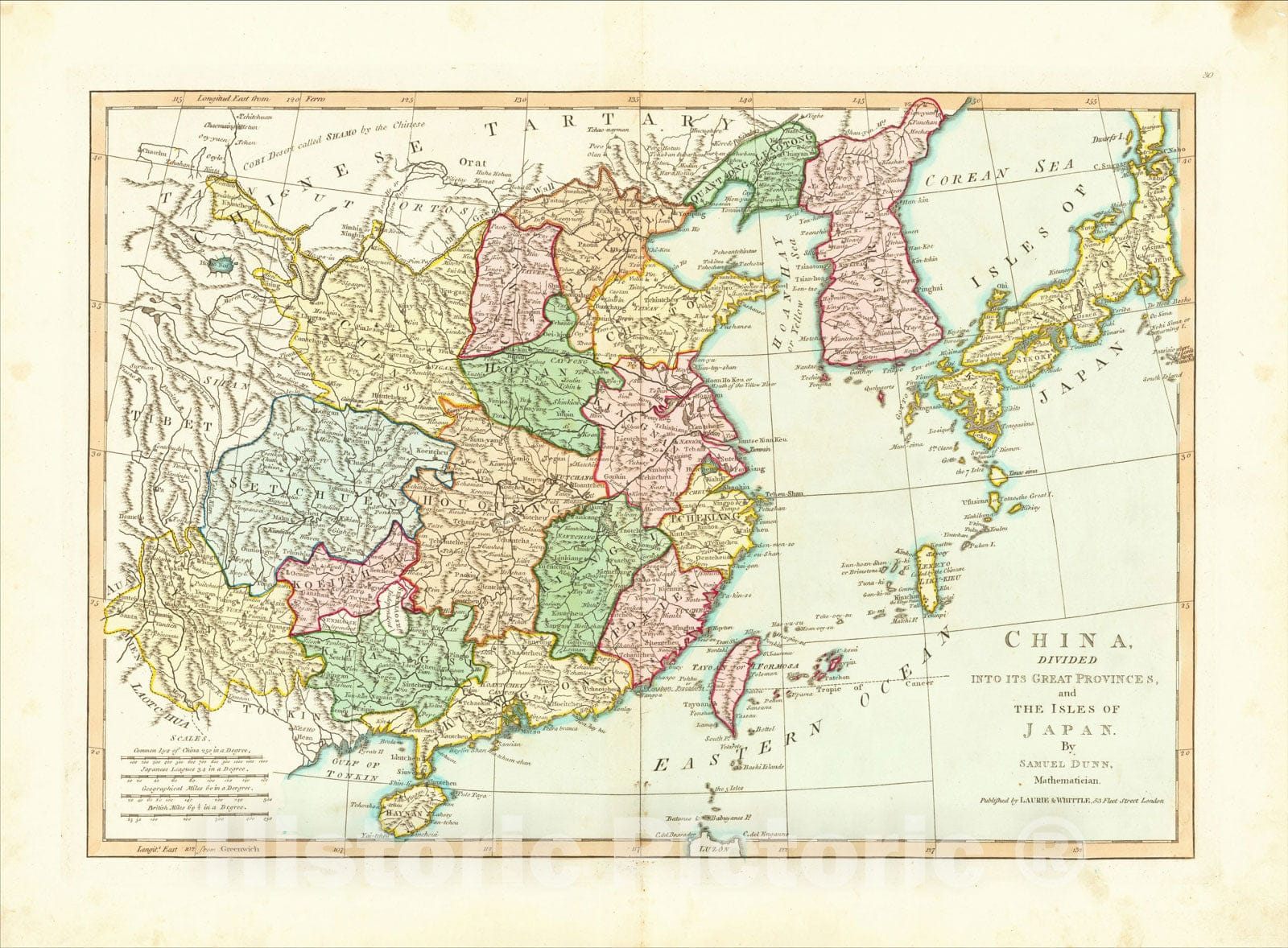 Historic Map : China divided into its Great Provinces, and The Isle of Japan, 1810, Samuel Dunn, Vintage Wall Art