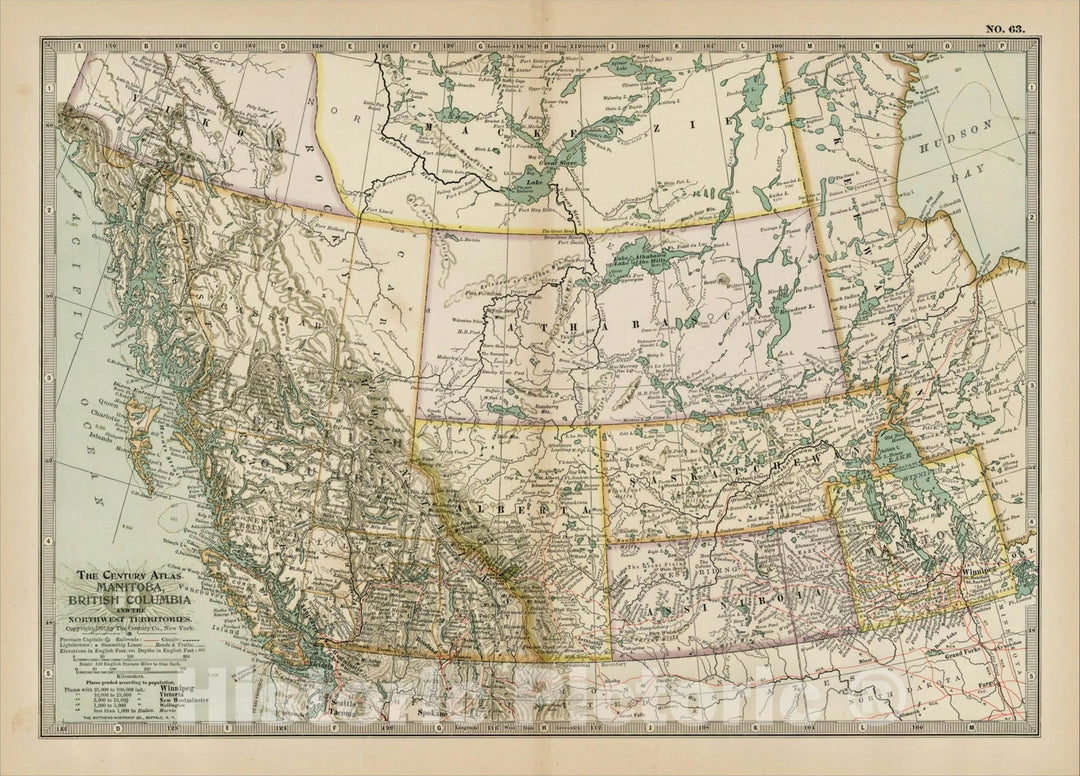 Historic Map : Manitoba, British Columbia, and the Northwest Territories, 1897, The Century Company, Vintage Wall Art