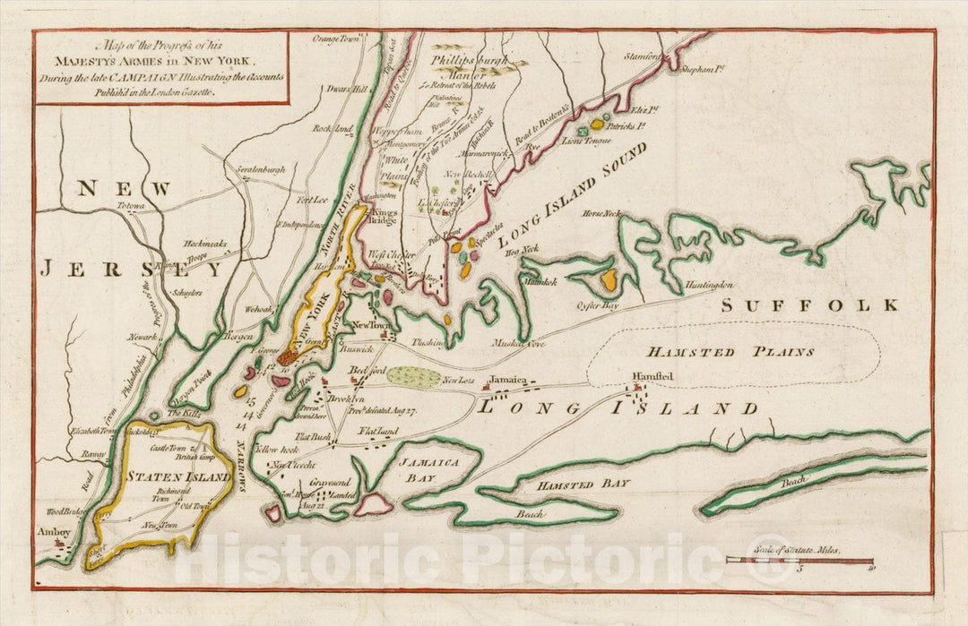 Historic Map : His Majesty's Armies in New York, During the late Campaign Illustrating the Accounts Published in the London Gazette., 1776, Vintage Wall Art