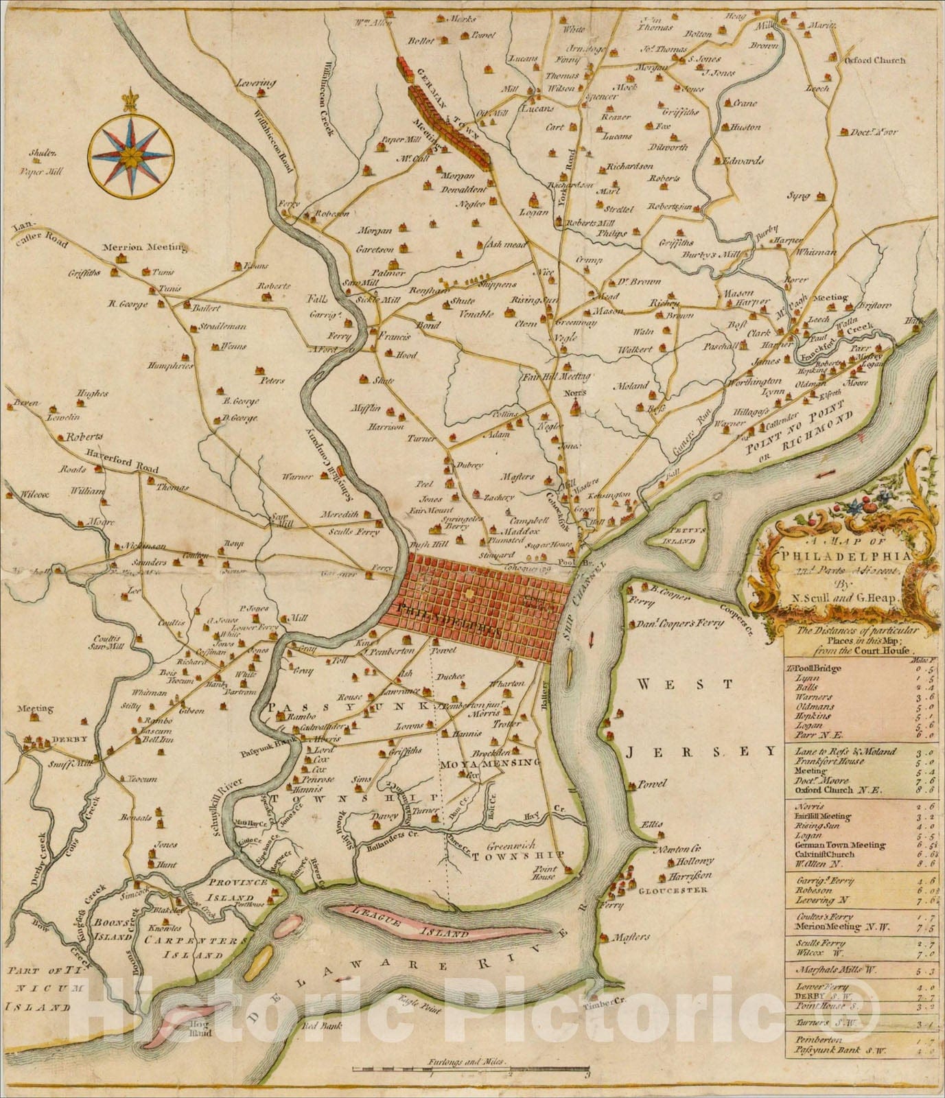 Historic Map : A Map of Philadelphia and Parts Adjacent, 1753, Nicholas Scull, Vintage Wall Art